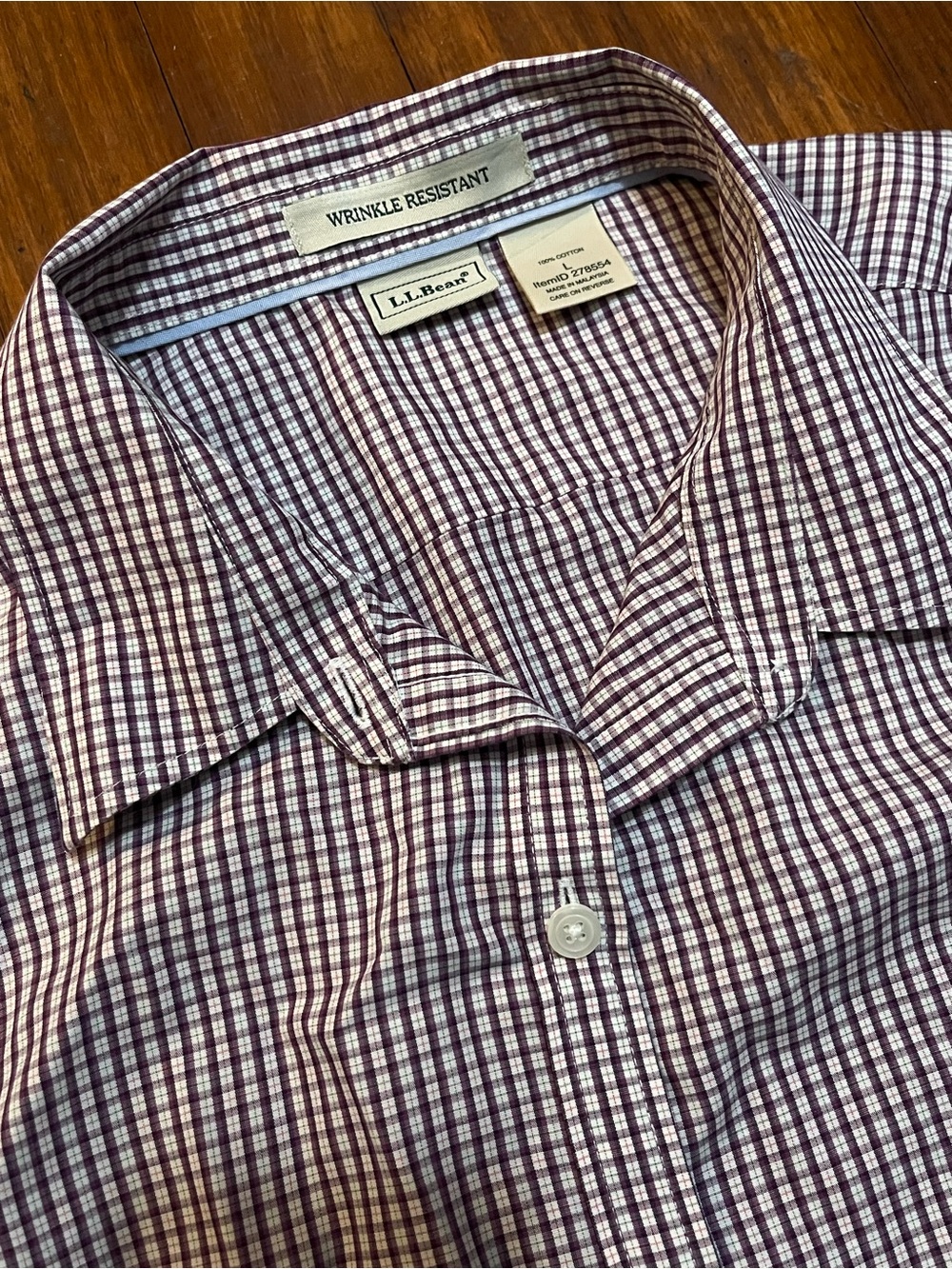 L.L. Bean Men's Purple and White Check Button-Down Shirt